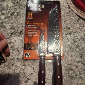 New In Package 2-Piece Chef Knife Set - Brown Very Sharp